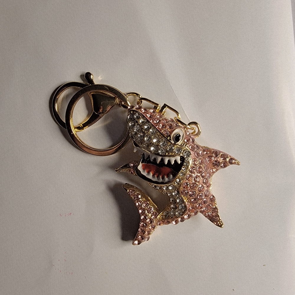 Crystal Pink Shark Keychain Charm - Women Accessories